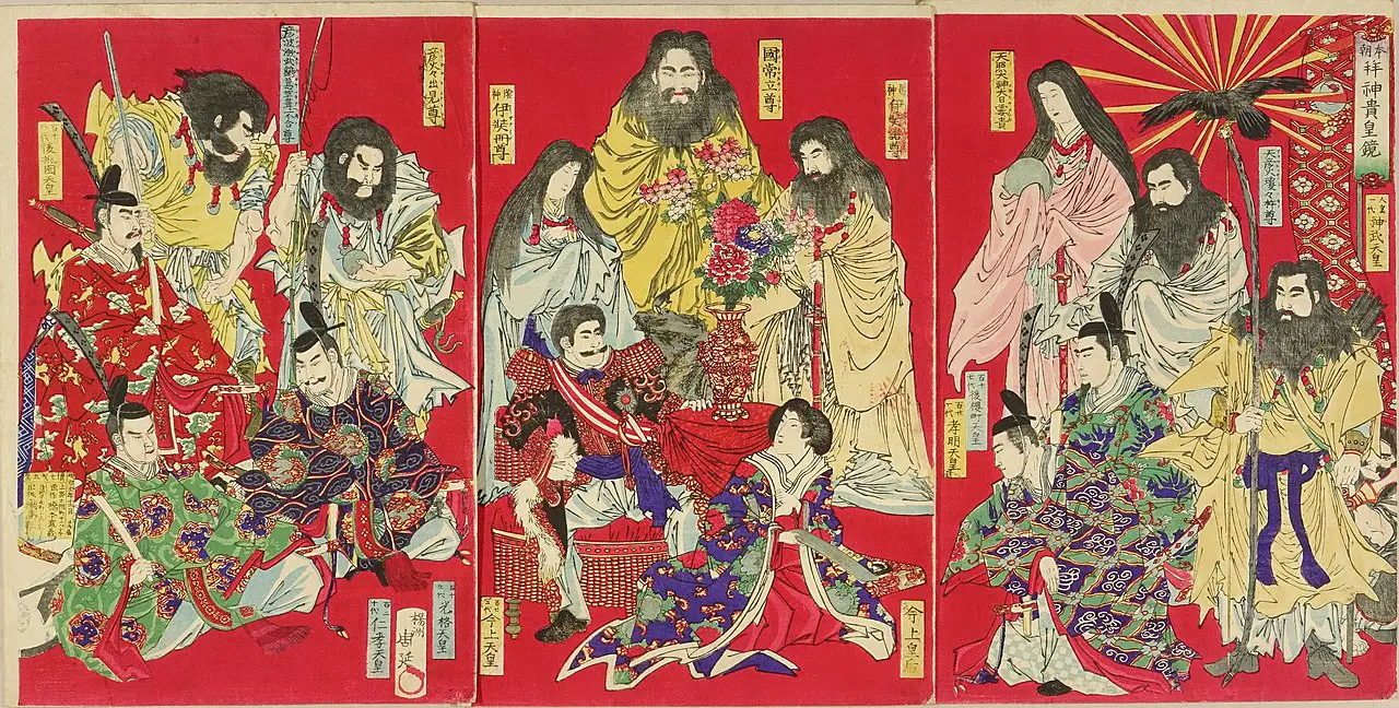 Dioses Japoneses. Foto por Toyohara Chikanobu. Wikimedia Commons.
