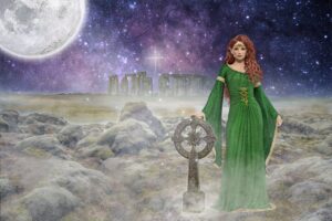 landscape, woman, stonehenge