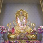 Beautiful Lord Ganesha Dagadusheth statue enshrined in a Hindu temple